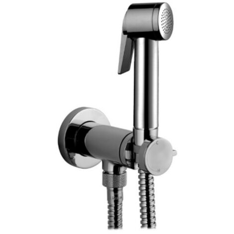 Bossini Paloma flat Ensemble mitigeur plat avec douchette a' bouton-poussoir en ABS et pomme de douche duplex avec flexible en laiton de 125 cm