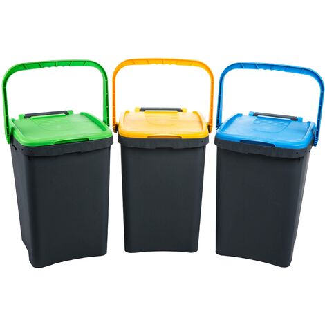 Lot de 3 Poubelles de recyclage Couvercle 3 couleurs 50 Litres