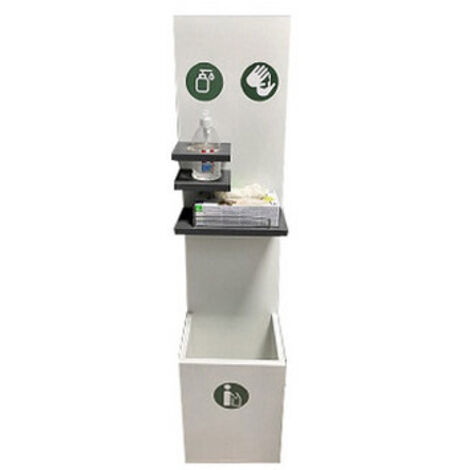 Colonne en bois mdf pour gel désinfectant et gants avec panier (1/5)