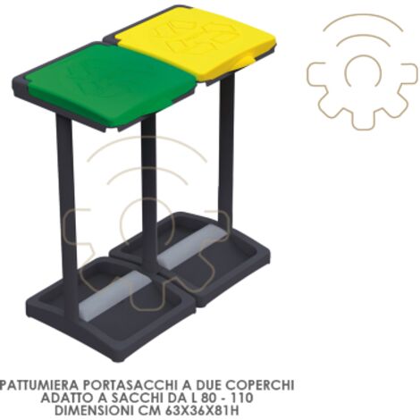 Poubelle porte-sacs double 2 couvercles – Pour sacs de 80-110 l – PVC 63x36x81 cm – Collecte sélective des déchets