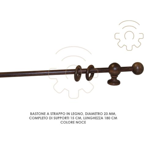 Tringle A rideau en bois de noyer 23 mm longueur 180 cm avec supports 15 cm (1/2)