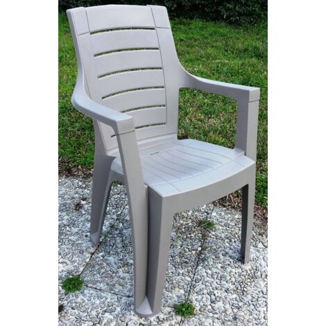 Fauteuil de jardin en résine antichoc taupe – Dimensions 60 x 56 x 89 cm – Confort optimal avec accoudoirs – Pour espaces extérieurs – Dimaplast