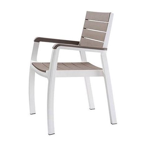 Keter – Fauteuil de jardin empilable en acier – Accoudoirs et assise lattes cappuccino – Résistant aux intempéries – Dimensions 59x60x86 cm (1/3)