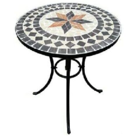 Table de jardin mosaïque 6 places – Structure acier peint – Surface en mosaïque de pierre – Style contemporain – Domus
