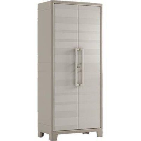 Keter – Armoire haute en plastique PP 80x44x182 cm – 2 portes battantes – 4 étagères réglables – Résistante aux intempéries et aux UV