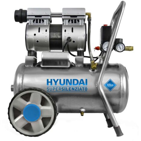Hyundai – Compresseur silencieux 1,0Hp 8 bars – Débit 160L/min – Sans huile – Double manomètre – 59dB – 2 roues surdimensionnées (1/4)