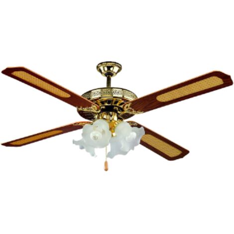 Ventilateur de plafond 132 cm – 3 vitesses – 70W – 4 points lumineux – Interrupteur à chaîne – Idéal pour espaces de vie – Effe
