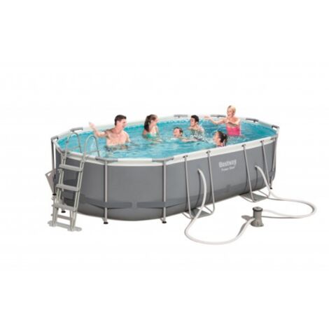 Bestway – Piscine ovale hors sol 488x305x107 cm – Cadre en acier – Pompe et filtre inclus – Échelle et bâche fournies