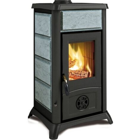 Nordica – Poêle à bois en pierre naturelle 6 kW – Volume de chauffe 172 m³ – Acceptation bûches 25 cm – Évacuation supérieure