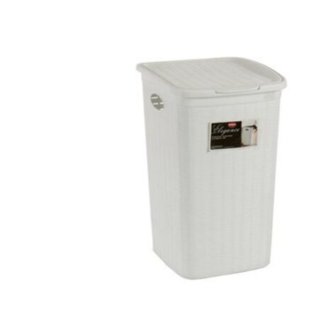Panier à linge en rotin plastique blanc 50L – Dimensions 36 x 62 x 46 cm – Avec couvercle et poignées pratiques – Durable et léger – Stefanplast
