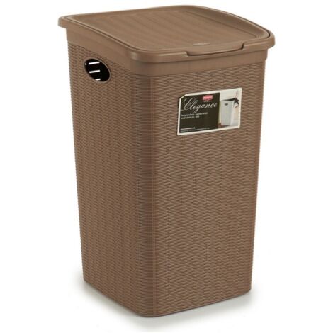 Panier à linge en polypropylène façon osier – Dimensions 50 cm – Couvercle et poignées pour transport facile – Design élégant – Stefanplast