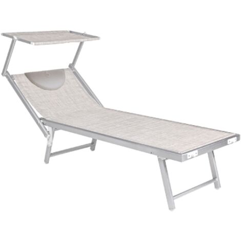 Lit de plage fixe 188x67x38 cm avec parasol droit – Structure en aluminium légère – Textile gris élégant pour piscine extérieure (1/2)