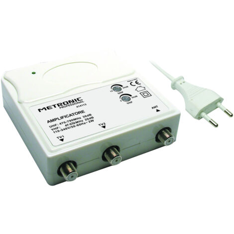 Led Leds – Amplificateur TV intérieur 1 entrée UHF/VHF – 2 sorties TV – Gain réglable 5-20 dB VHF et 13-28 dB UHF – Filtre LTE anti-interférences