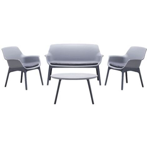 Bica – Ensemble de salon de jardin Luxor – 2 fauteuils, canapé et table basse en polypropylène gris anthracite – Pour extérieur et intérieur (1/6)