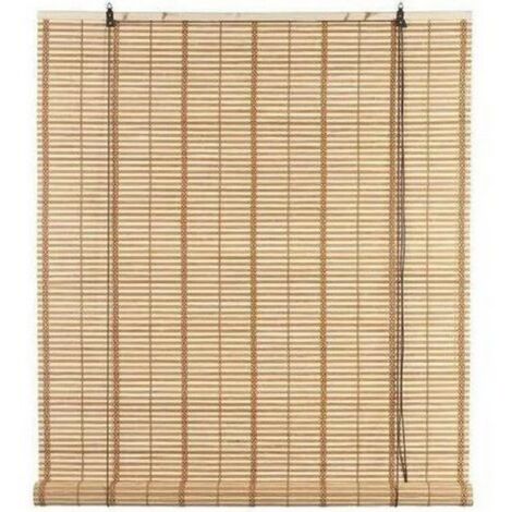 Volet en lanières de bambou marron clair 100x160 cm – Système enrouleur avec poulie – Supports bois et crochets métalliques