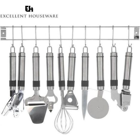 Set de 8 Ustensiles de Cuisine en Acier Inoxydable avec Support Mural (1/5)