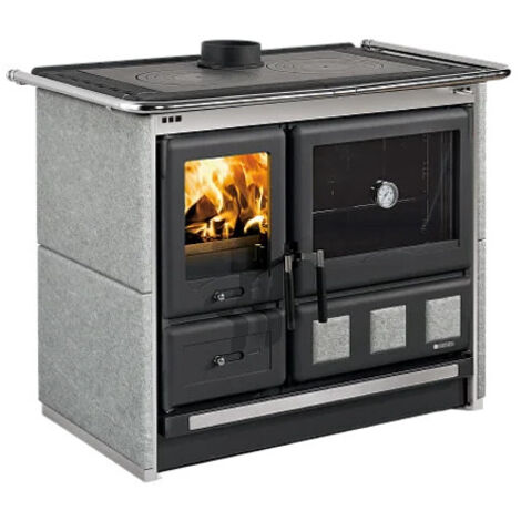 CUCINA A LEGNA 'ROSA XXL VST' 8,5 kW - colore antracite e petra naturale