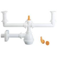 Siphon type m pour éviers 2 voies avec raccord vertical au lave-vaisselle