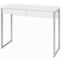 Bureau laqué blanc 102x40x76 cm – Gain de place moderne – Livré en kit à assembler – Compatible avec chaises de bureau - 80122uu