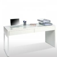 Support ordinateur avec deux tiroirs, blanc brillant 138x50xh75 cm