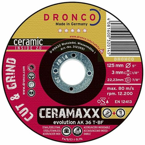 Disco de corte y desbaste Ceramaxx de 125 x 3 mm Dronco