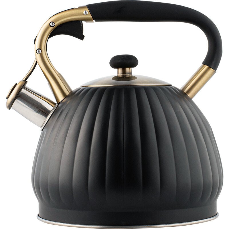 Bouilloire à thé en acier inoxydable 3,5 L: Un bijou de cuisine fonctionnel - poignée en silicone résistante à la chaleur - Pour cuisinière à induction, gaz, bois et même en camping à gaz - En noir te