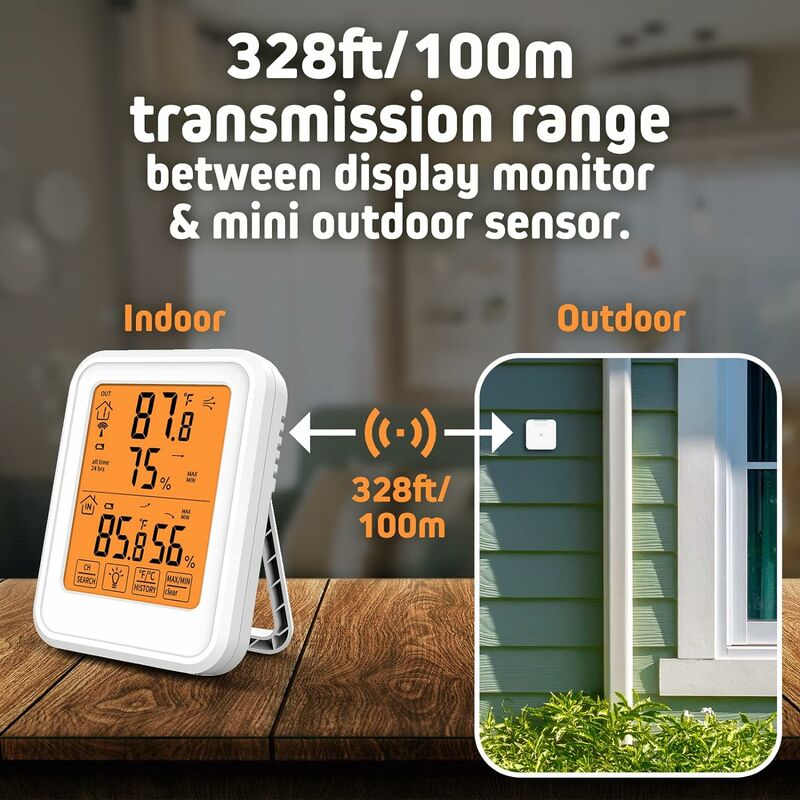 Thermo-hygromètre Thermomètre Hygromètre Numérique LCD Intérieur Extérieur  Hygro-thermomètre Thermostat Humidité Mesure De Température 1.5m Min/Max