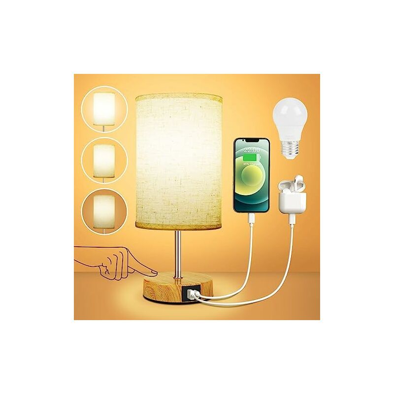 Suright Lampe de Chevet Tactile avec Ports de Charge USB-A + USB-C, In