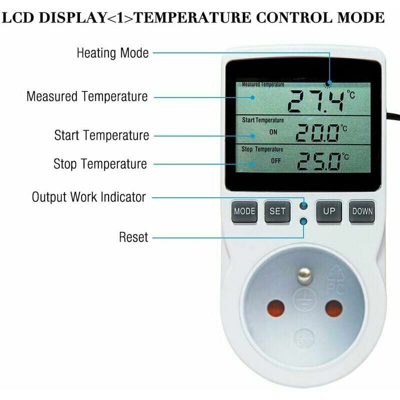 Prise thermostatique, prise minuterie numérique, prise numérique  programmable avec capteur, minuterie numérique programmable, prise  thermostatique chauffante pour serre