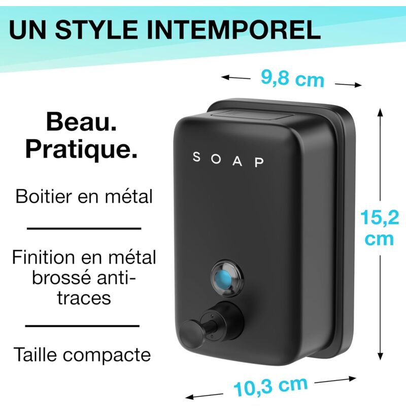 Distributeur Savon Automatique Sans Contact - 3 Niveaux Débit - 300ml - Affichage LCD - IPX5 - Noir