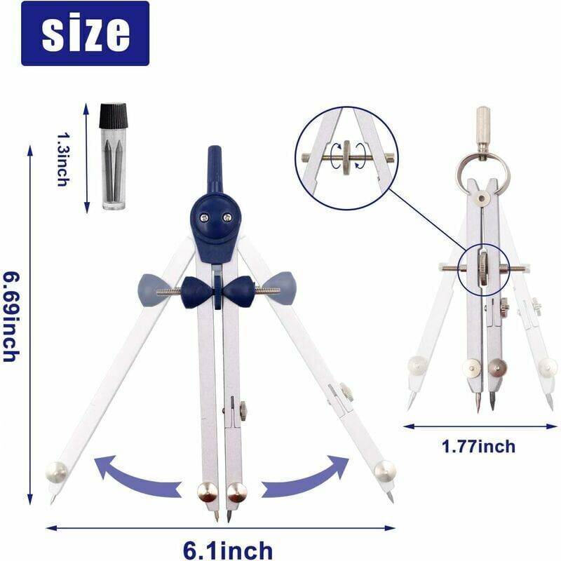 Compas Mathématiques SURALIN - Lot De 3 Avec Porte-Stylo | 14.5cm Pour Géométrie Et Dessin