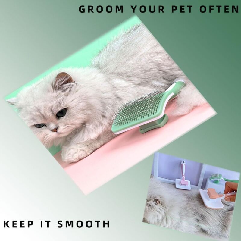 Peigne Autonettoyant Pour Chats Et Chiens - Dents En Acier Inoxydable, Enlève Puces Et Poils, Bouton De Nettoyage