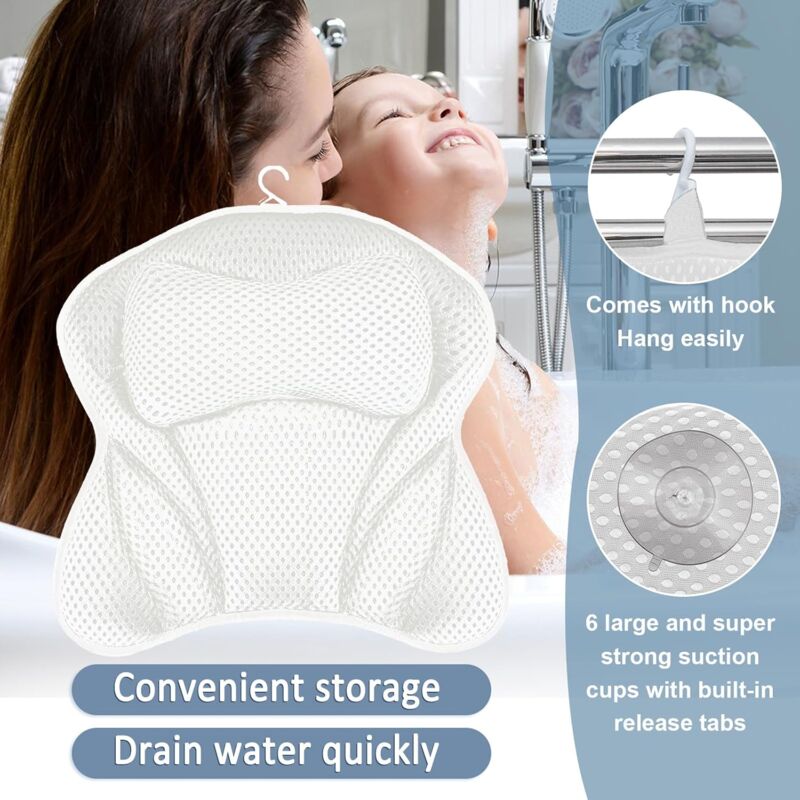 Coussin De Bain Avec Ventouses - Appui-Tête Ergonomique Pour Baignoire, Jacuzzi - 4D Air Mesh