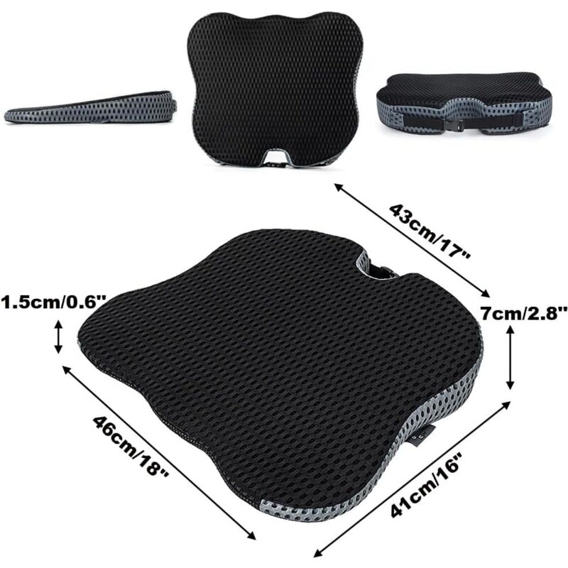 Coussin Coccyx Mémoire De Forme - 45x35x7 Cm - Noir - Housse Lavable - Pour Bureau, Voiture Ou Fauteuil Roulant