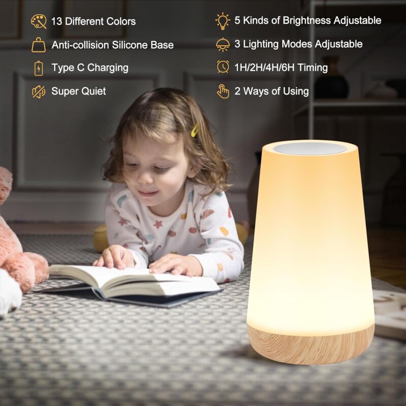 Lampe De Chevet HOOMOOZ - Veilleuse LED Tactile 13 Couleurs RGB, Rechargeable, Avec Télécommande - Pour Chambre Et Allaitement