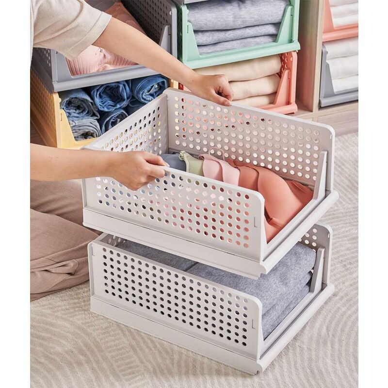6 Boîtes Rangement Vêtements Pliables - 7 Compartiments - Gris - Pour Armoire/Tiroir
