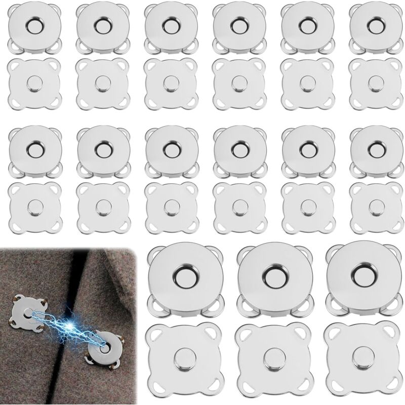 Lot De 20 Aimants à Coudre Invisibles - Dimensions 20x10x2 Mm - Argent Et Or - Pour Vêtements, Rideaux, Sacs, Artisanat