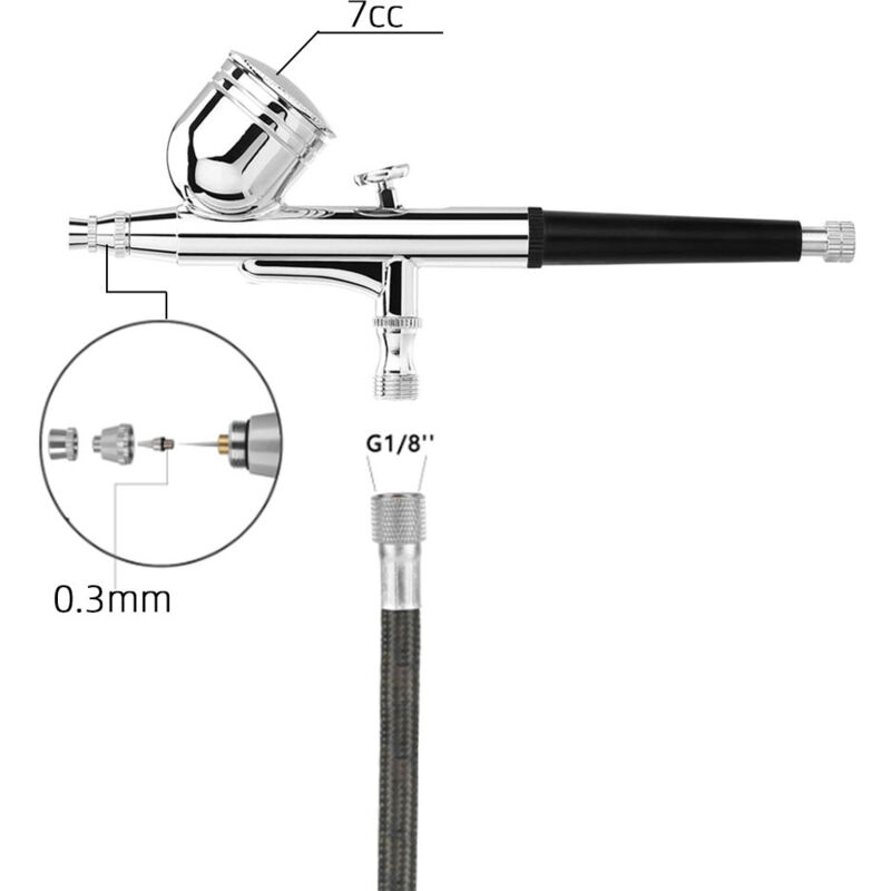 Kit Aérographe Omeyo Avec Compresseur - Buses 0,2/0,3/0,5 Mm - Pression Réglable 25-40 PSI - Pour Maquette, Nail Art, Gâteaux