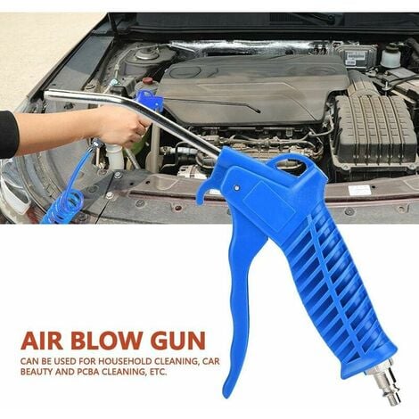 Soufflette Camion Soufflette Pneumatique avec Tuyau de Spirale de 5 mètres Kit de nettoyage de pistolet à air pour camion avec connecteur en T(26mm), Bleu-Guazhuni