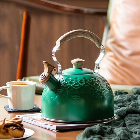 Bouilloire rétro en acier inoxydable - bouilloire sifflante pour l'eau  bouillante, 2,5 litres - bouilloire à thé pour toute poignée en bois,  bouilloire pour thé café.