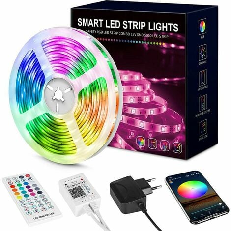 Ruban LED 5m, RGB Bande Bluetooth Smart App Contrôle, Multicolore Ruban Led  avec Télécommande, Changement de Couleur avec la Musique, pour Chambre,  Fête, Cuisine : : Luminaires et Éclairage