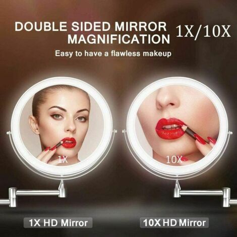 Miroir de Maquillage Mural LED 8 Pouces - Double Face 3X5X - Pivotant 360° - Salle de Bain Miroir de Maquillage Mural LED 8 Pouces - Double Face 3X5X - Pivotant 360° - Salle de Bain