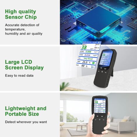 Testeur D'Air Portable Pour Maison - Moniteur Qualité De L'Air Avec Détection CO2, HCHO, TVOC, Température Et Humidité