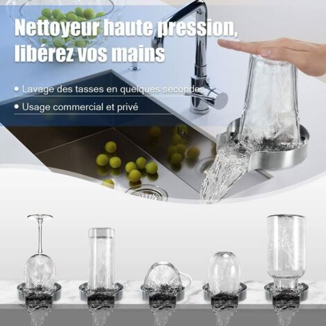 Rince Verre en Acier Inoxydab, Accessoires pour Evier de Cuisine, Rondel en Métal, Rince Verre Evier, Nettoyeur Verre, Accessoires de Cuisine, Argent Mat