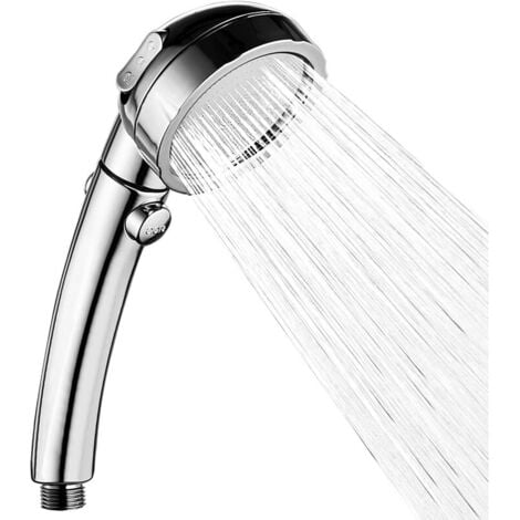 Pommeau de Douche, Douchette Universel 3 Modes de Douche à Main Douchette Économie d'Eau Douche avec Arrêt Tête de Douche Amovib Chromé Douche de Sal Bain , Argent