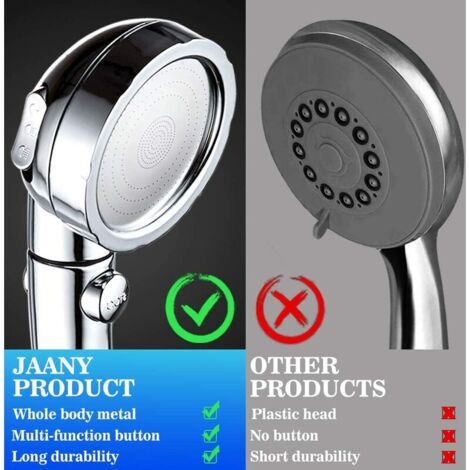 Pommeau de Douche, Douchette Universel 3 Modes de Douche à Main Douchette Économie d'Eau Douche avec Arrêt Tête de Douche Amovib Chromé Douche de Sal Bain , Argent