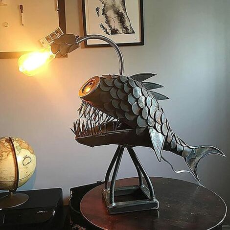 Lampe de table de style steampunk, lampe de table de style steampunk avec lampe de requin USB rustique, lumières de nuit à la main, lampes de livre, décoration industrielle créative pour la maison/le