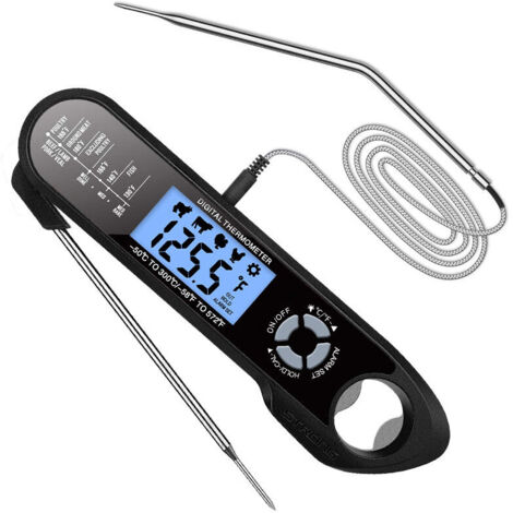 Thermomètre à Viande Double Sonde - Lecture Instantanée -50°C à +300°C - Alarme, Rétroéclairage - Pour Cuisine, Barbecue