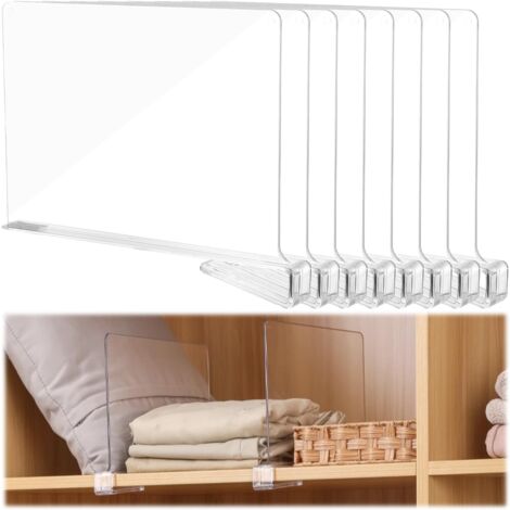 Lot De 8 Séparateurs D'Étagères Acrylique Transparent - 30x20 Cm - Organisateurs Armoire & Bibliothèque