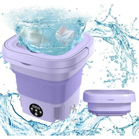 Mini Machine à Laver Portable 8L, Mini machine à laver pliable avec essorage, seau à linge pliable, Lave-linge Mobile, pour les sous-vêtements, chaussettes et petits objets Camping Voyage (Violet)